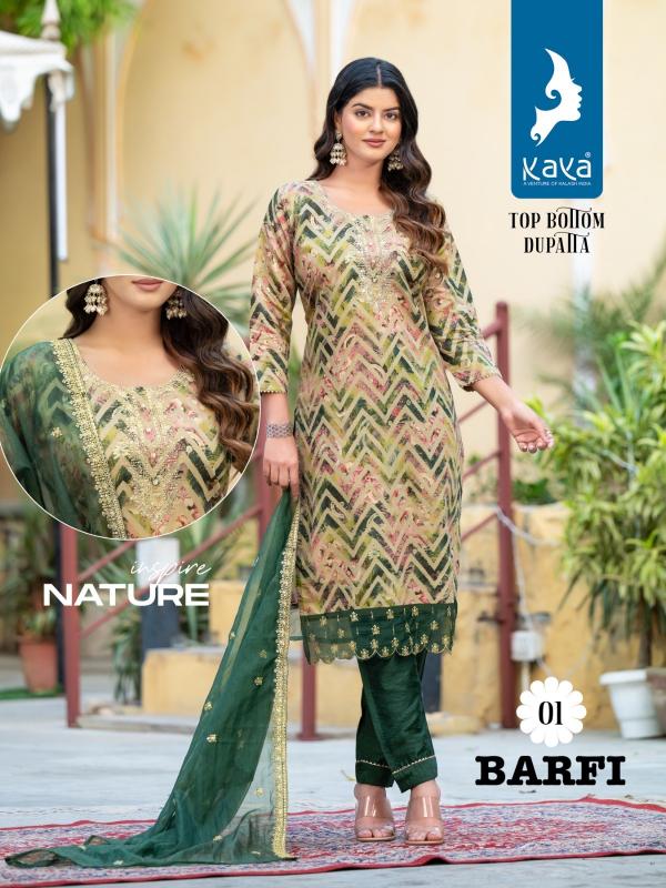 Kaya Barfi Chanderi Model Kurti Pant With Dupatta Collection